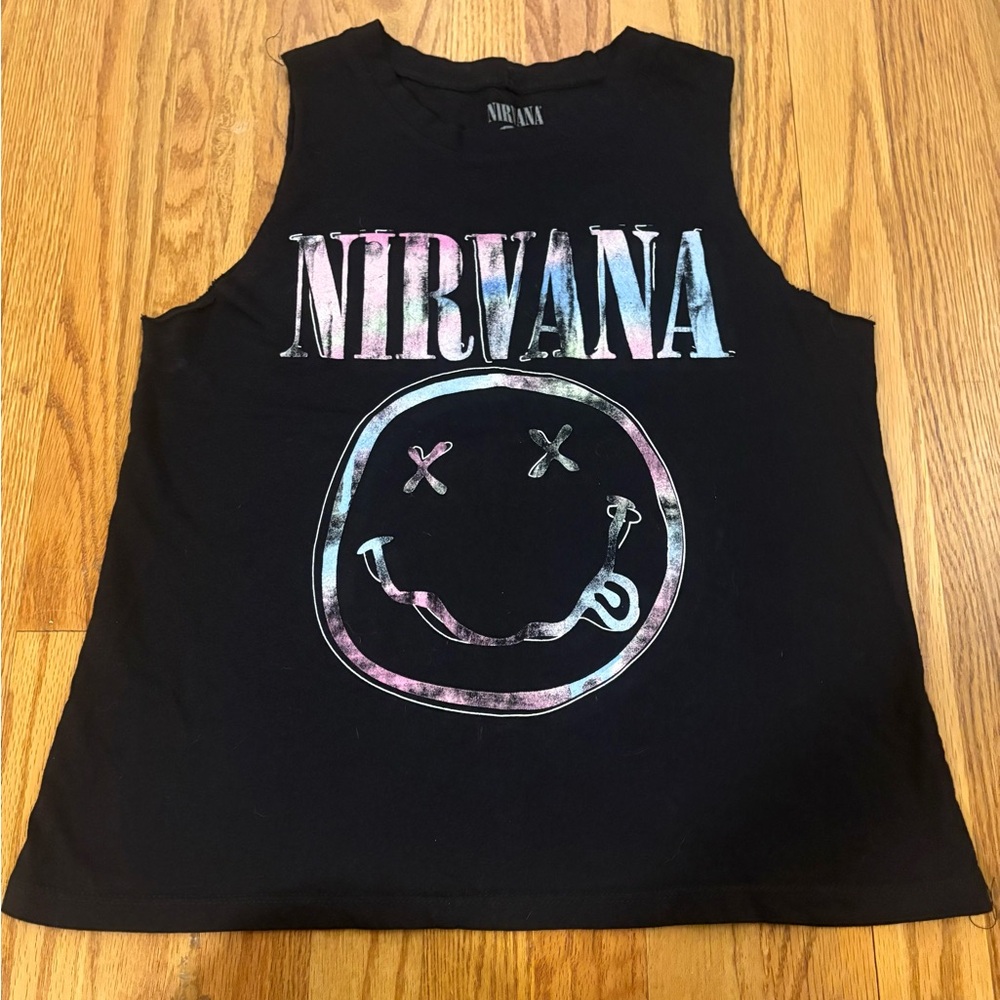 NIRVANA Women’s Muscle Tee in Black with Multicolor Logo